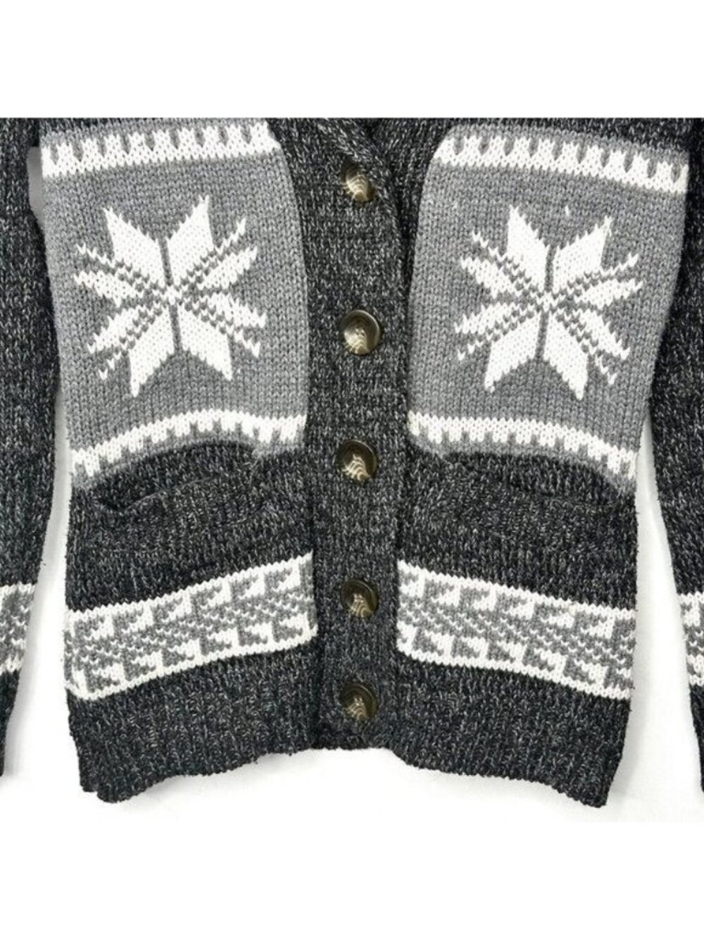 Blue Notes Shawl Collar Cardigan Womens S Gray Fair Isle Snowflake Cozy Knit - Picture 4 of 13
